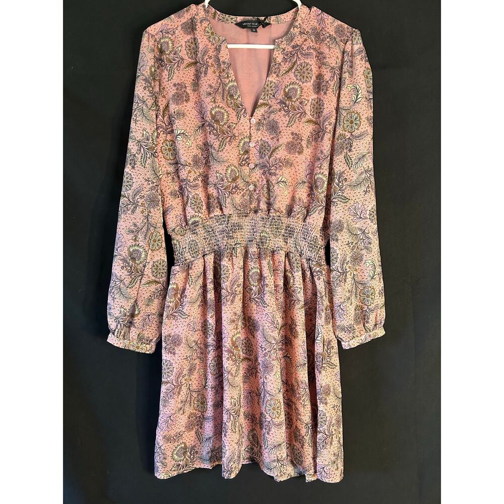 Velvet Heart Floral Dress Pink Smocked Waist Boho Long Sleeve NWT M